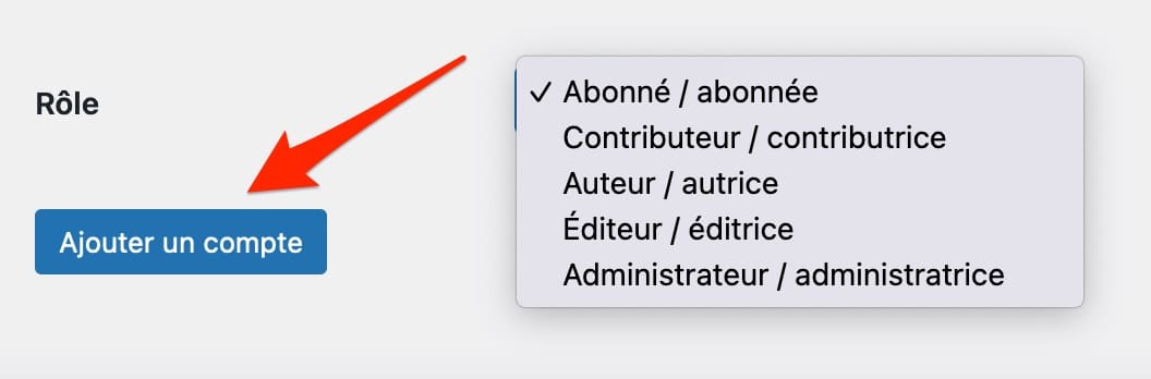 Processus de choix d'un rôle sur WordPress pour la gestion des utilisateurs.