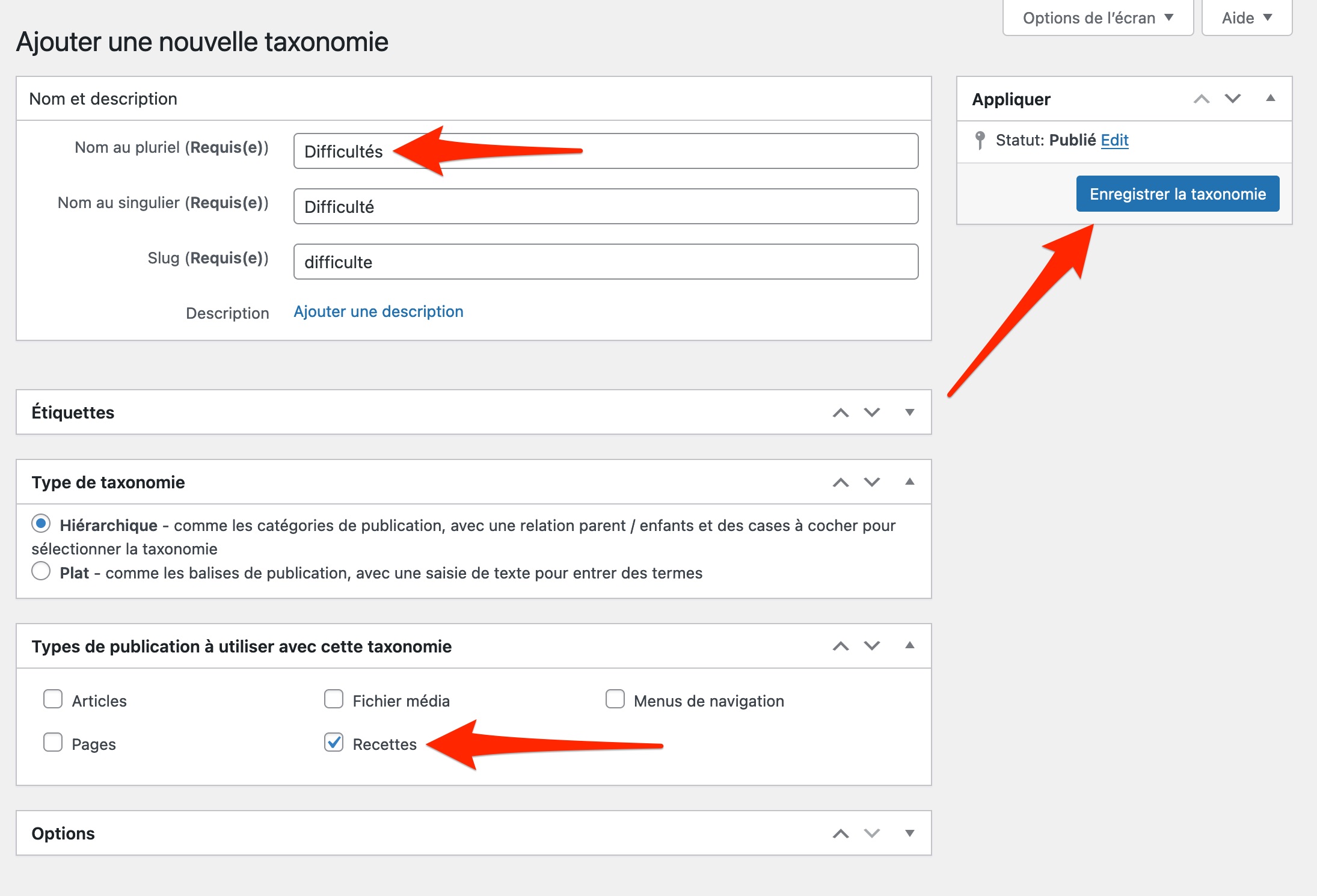 Ajout d'une nouvelle taxonomie sur Toolset.