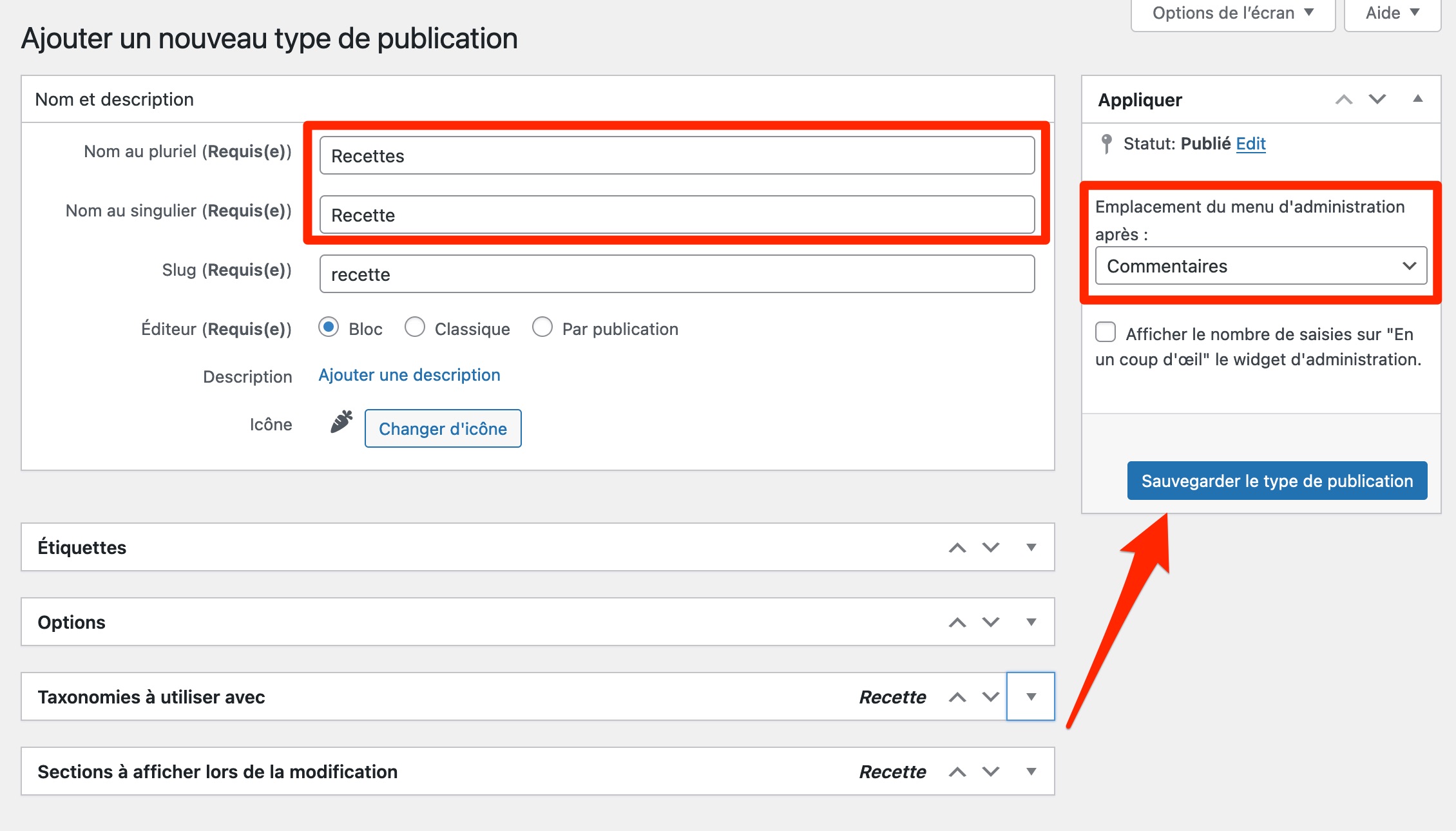 Ajout d'un nouveau type de publication avec Toolset.