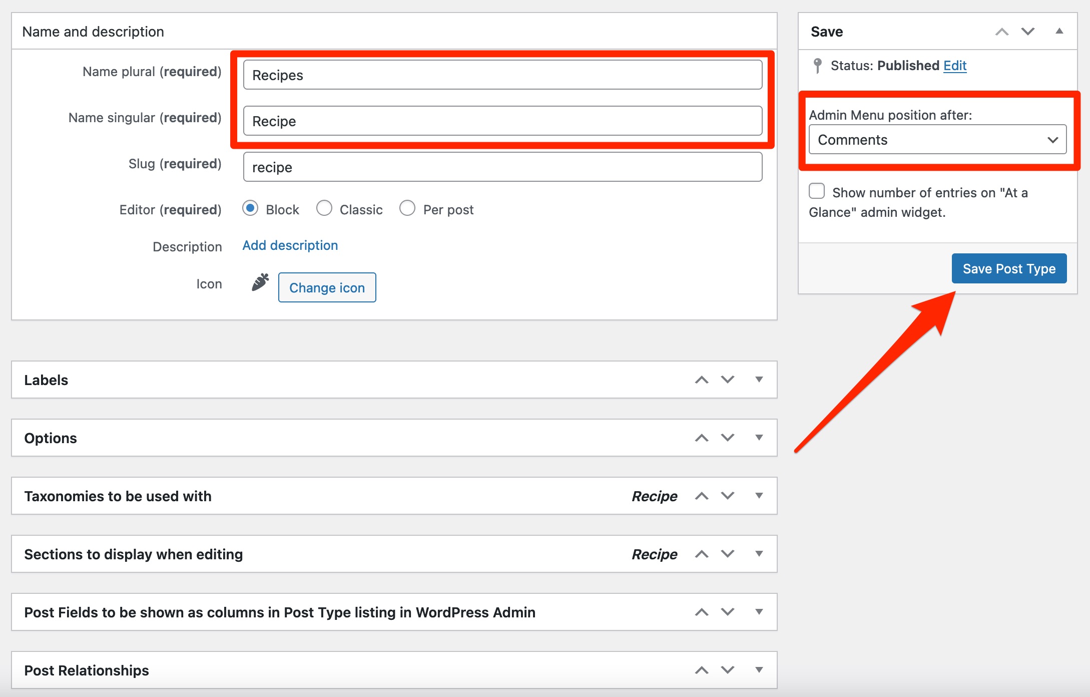 Adding a new custom post type.