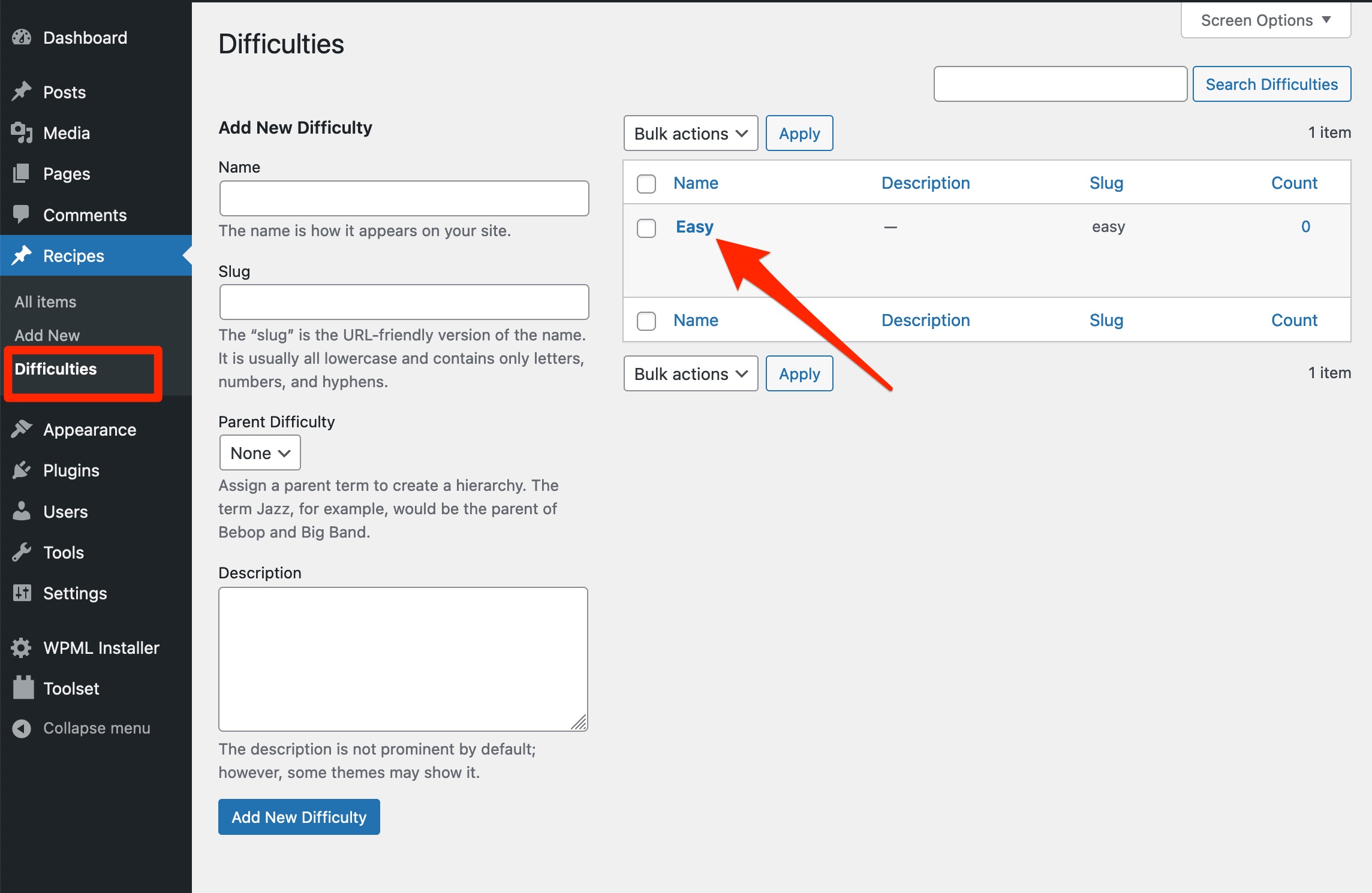 Adding new taxonomies in the WordPress admin interface.