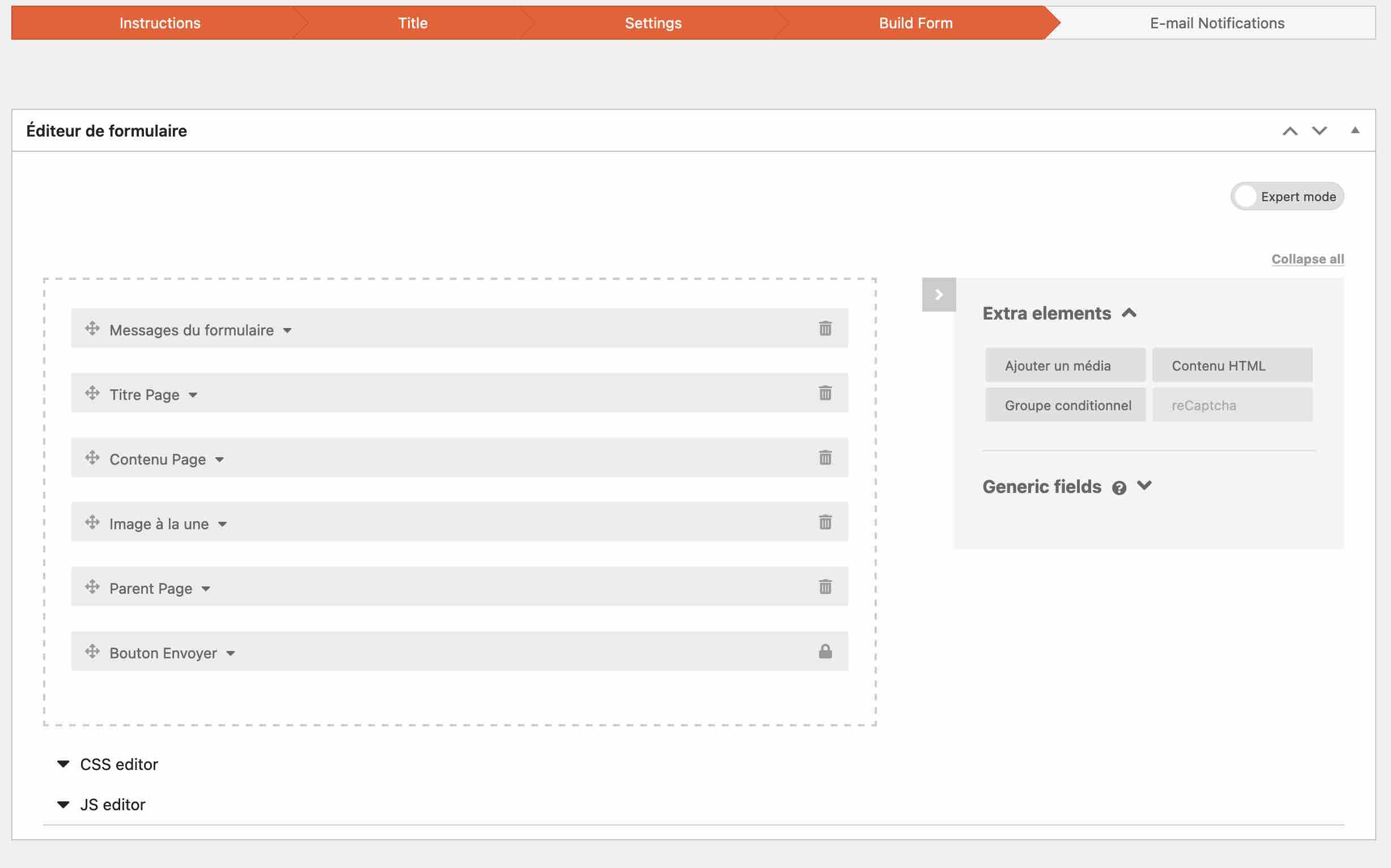 Le constructeur de formulaire proposé par Toolset.