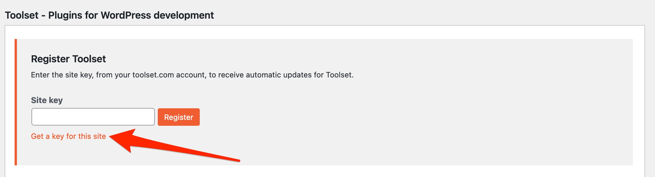 Toolset requires a site key to function.