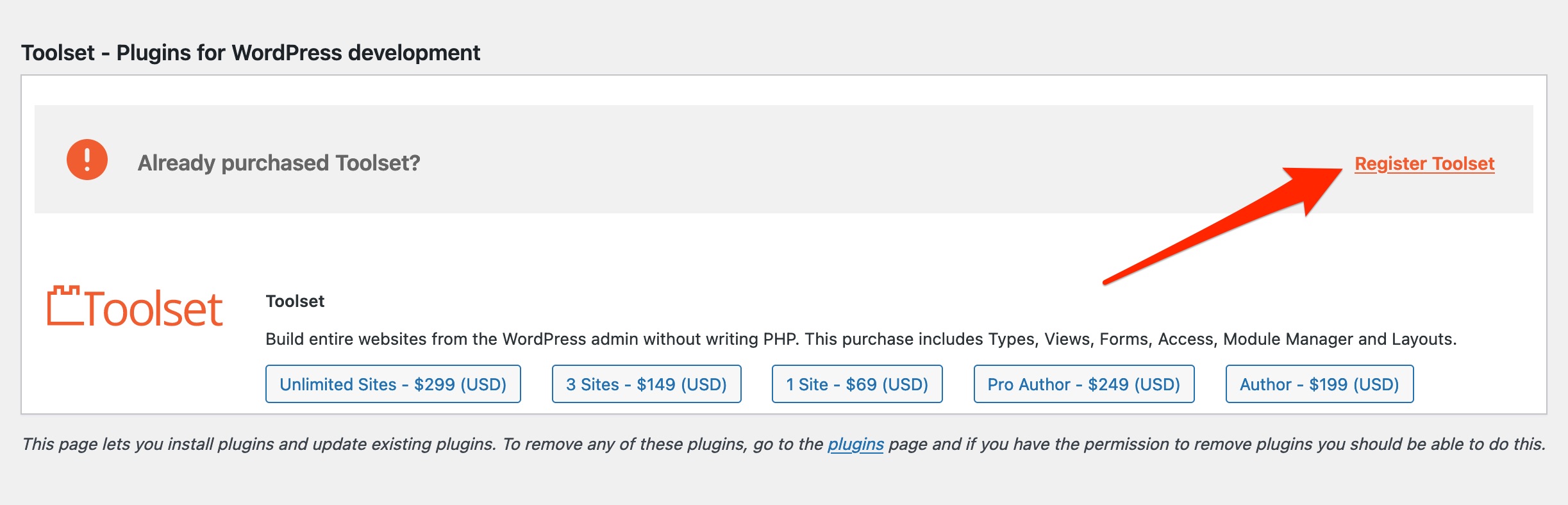 The link to register Toolset.