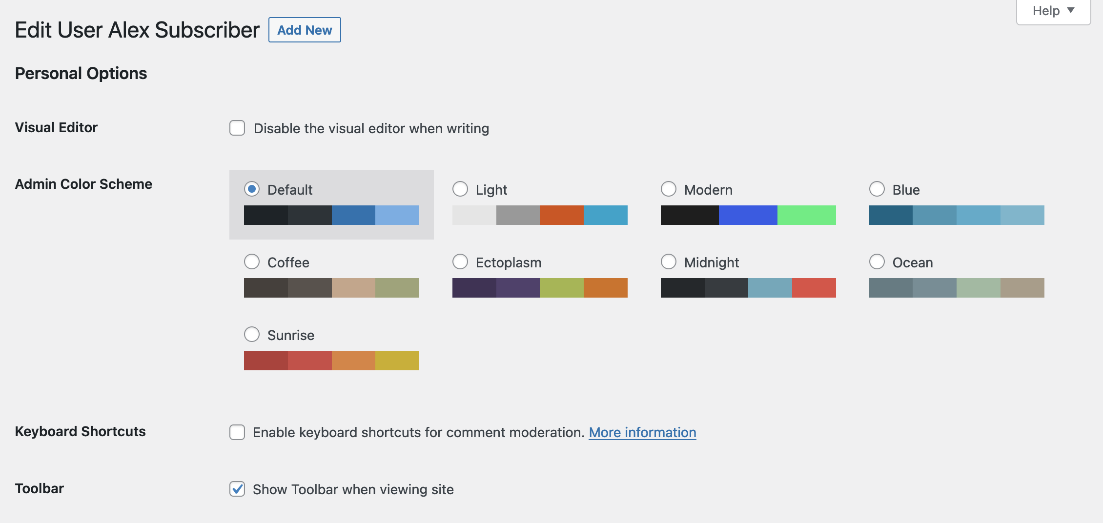 You can manage and edit the personal options of an individual user on WordPress.