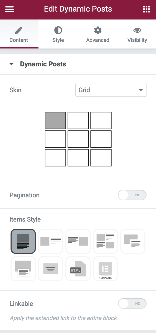The Dynamic Posts tab.