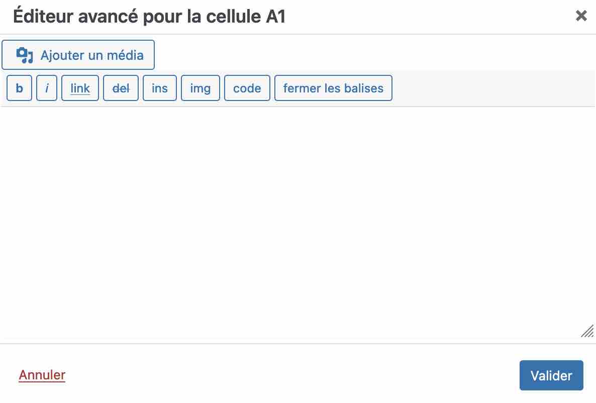 L'éditeur avancé de TablePress.