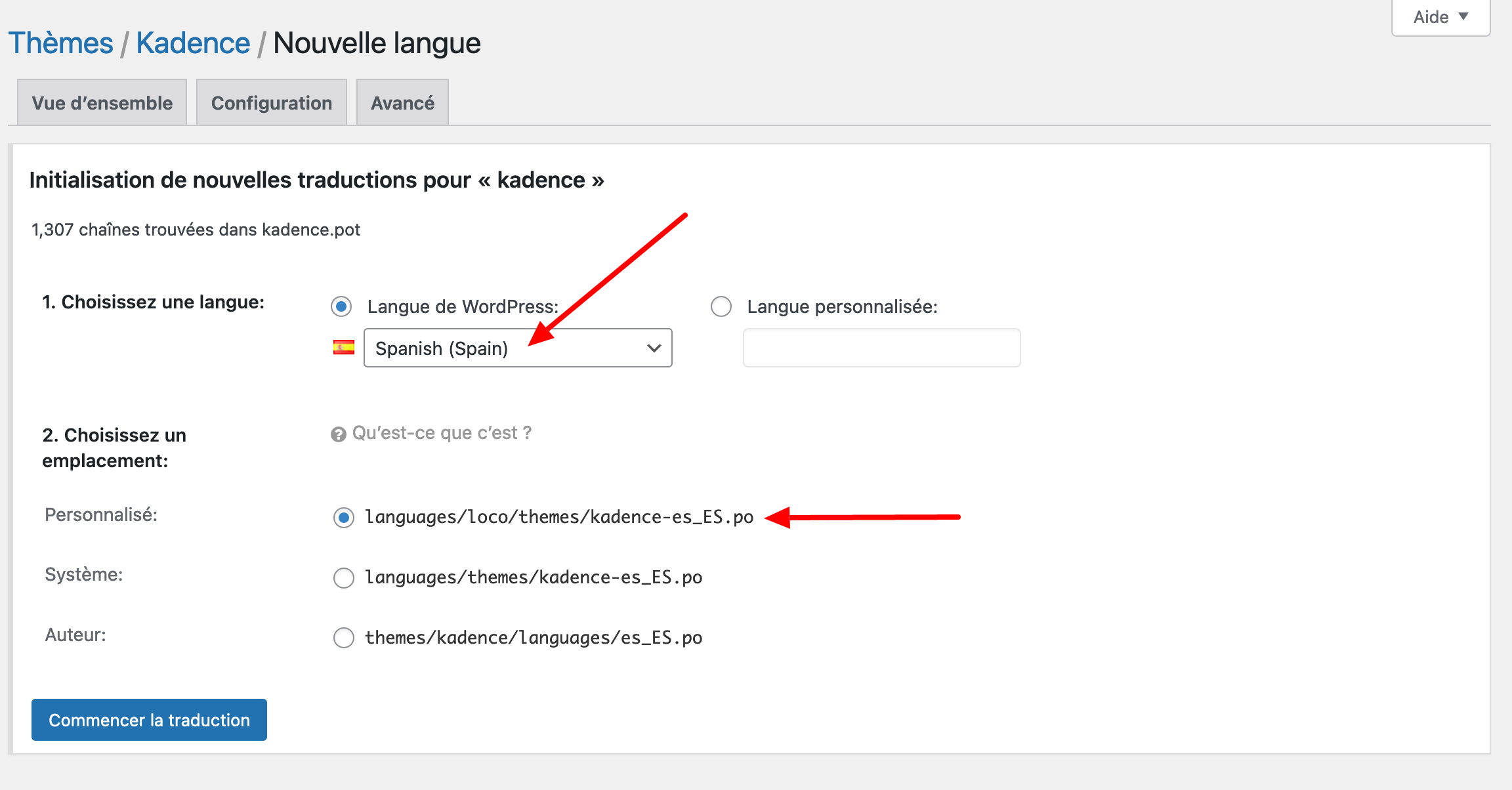 Ajout de la langue espagnole sur le plugin de traduction Loco Translate.