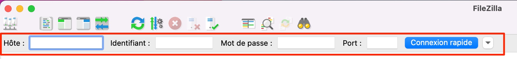 Informations de connexion à Filezilla.