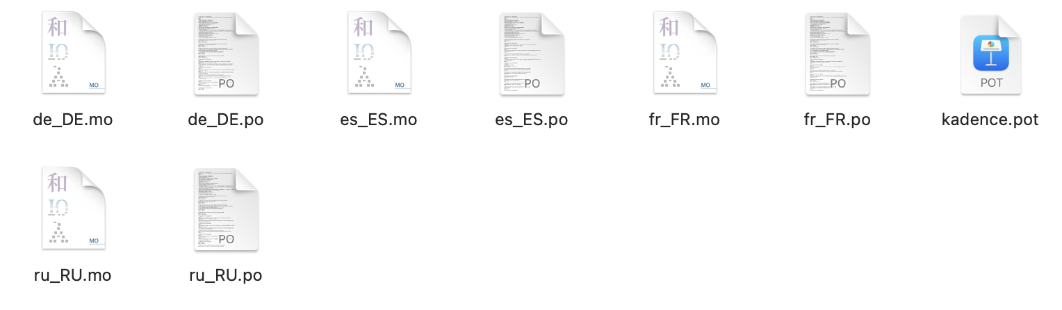 .po files in Kadence.