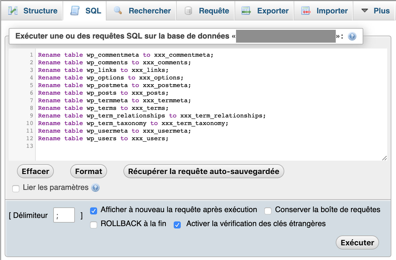 Requêtes SQL effectuées sur phpMyAdmin.