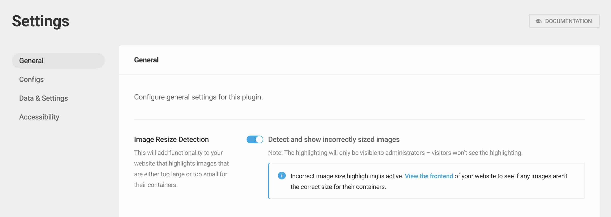 The plugin can detect images that need to be resized.