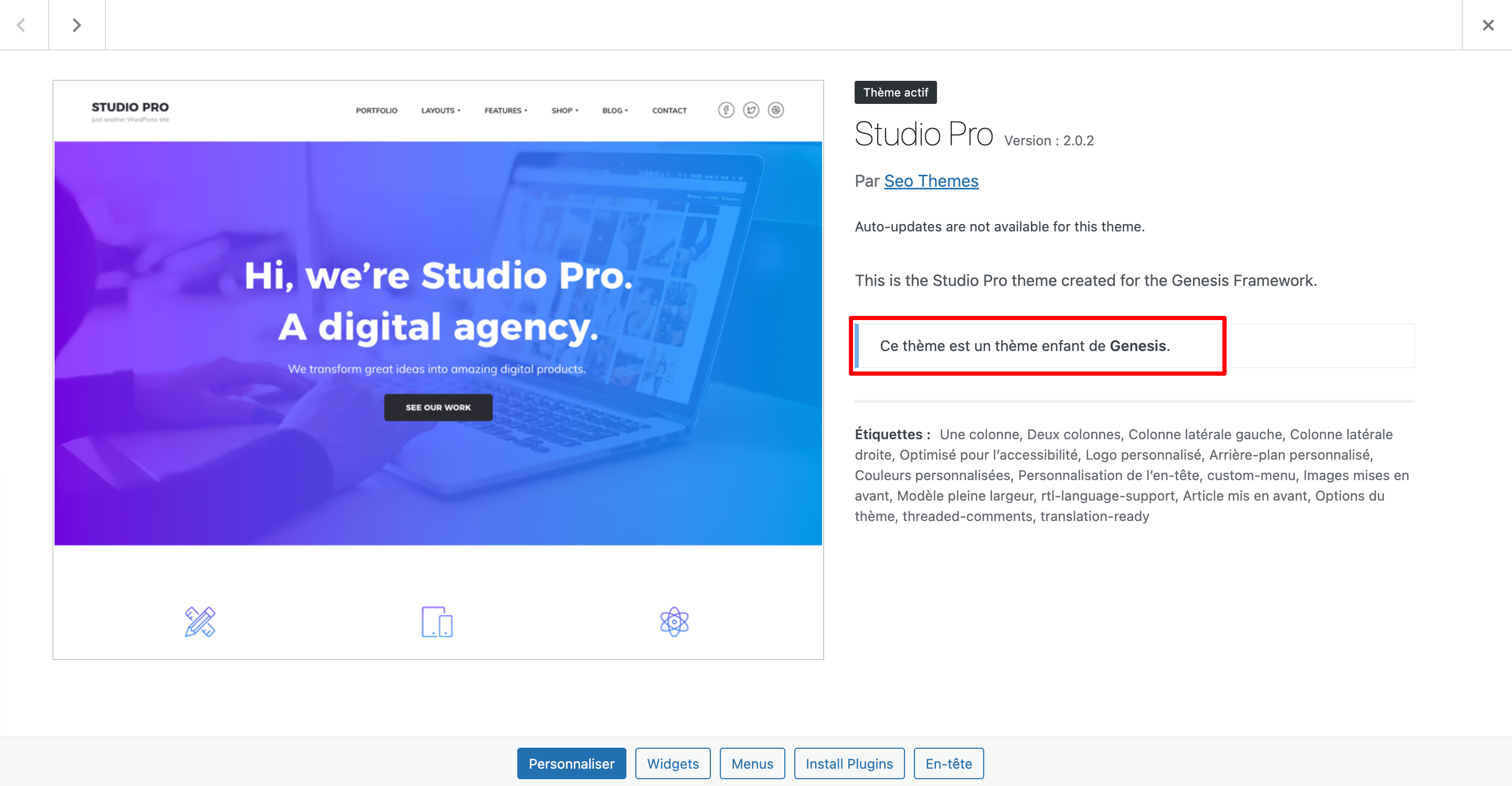 Il est possible de supprimer un thème WordPress enfant.