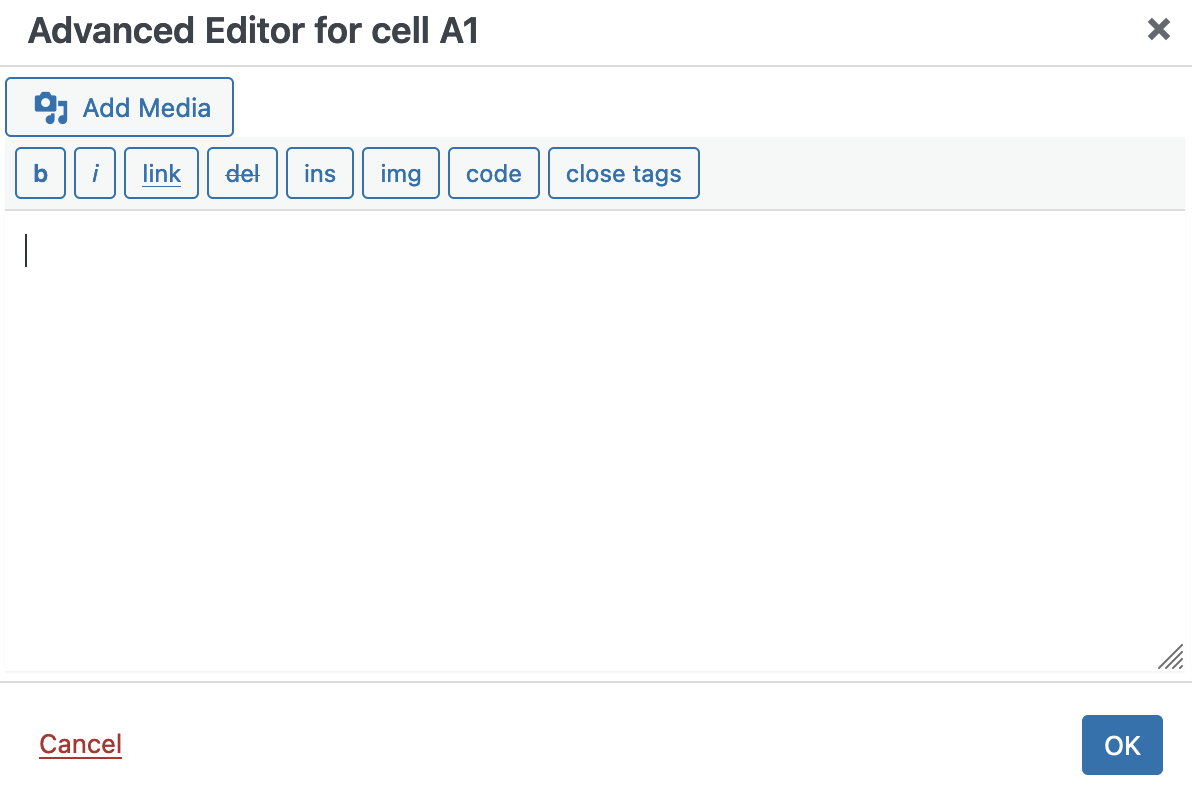 The Advanced Editor in TablePress.