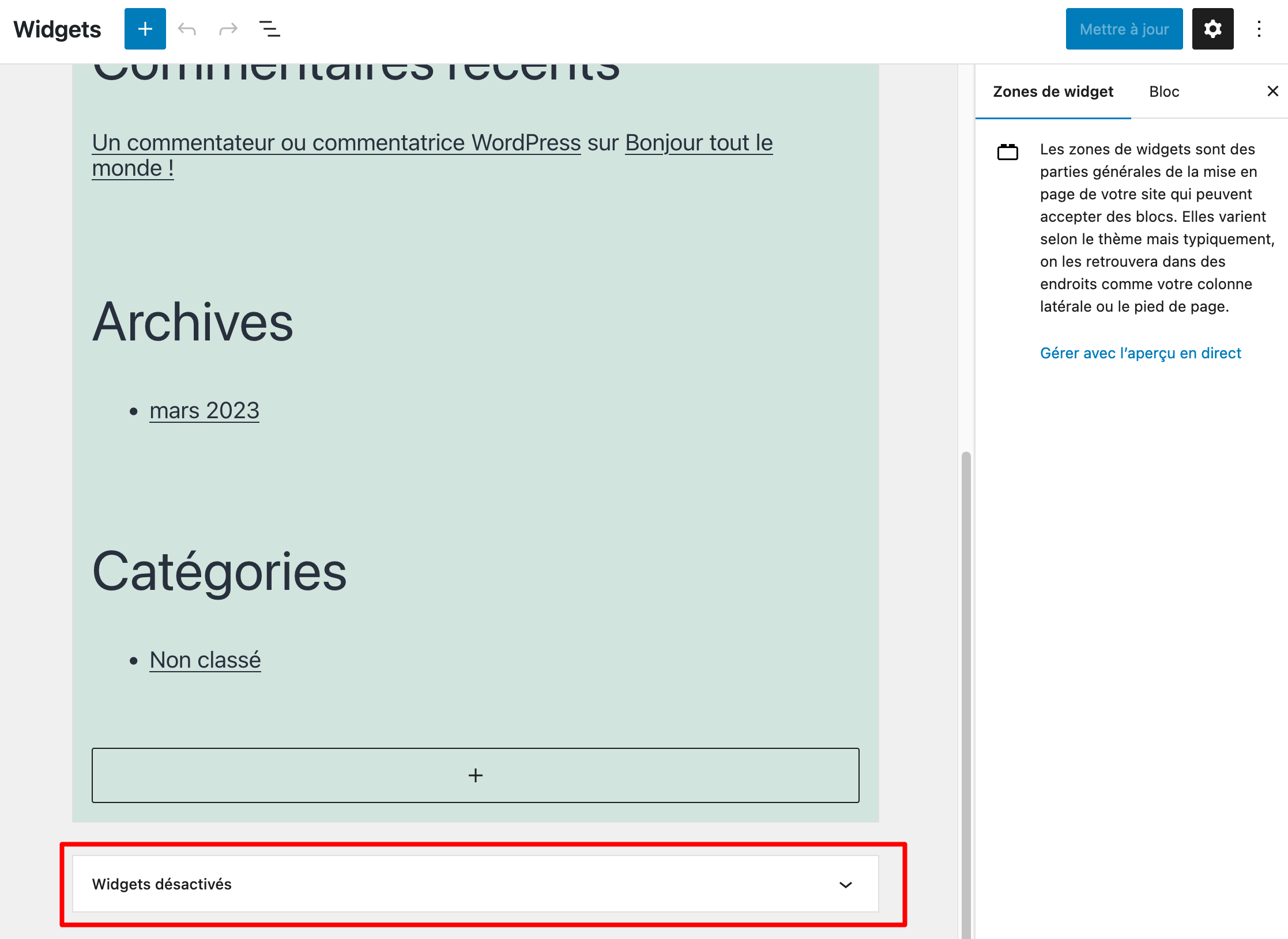 Désactivation de widgets après la suppression d'un thème WordPress.