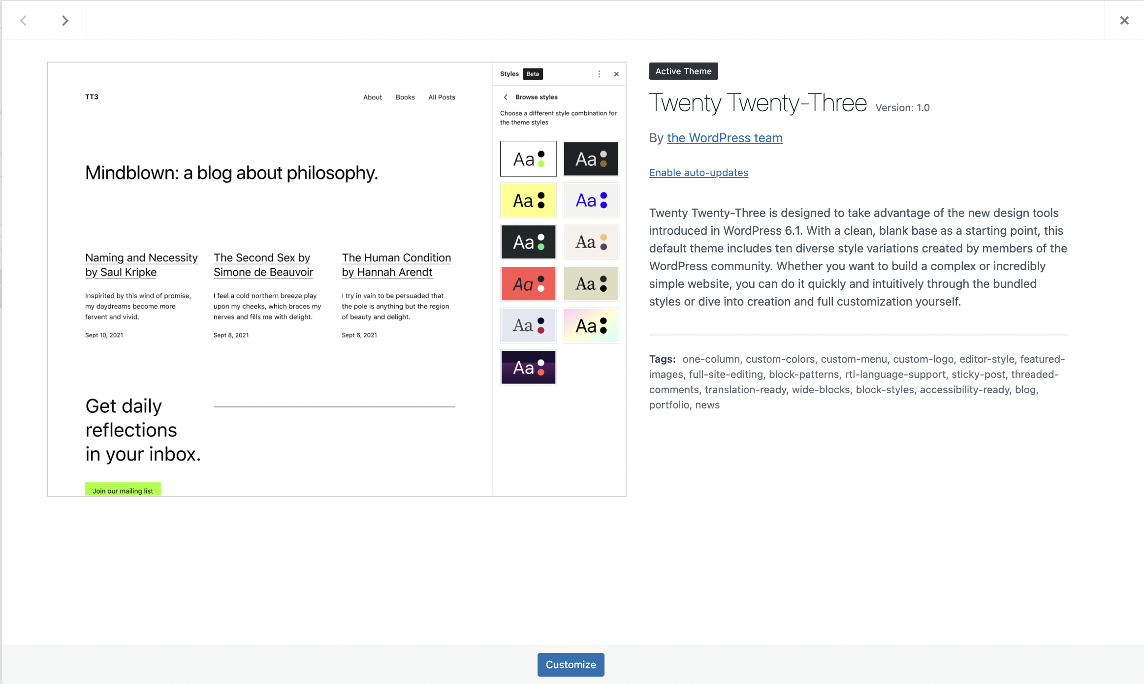 The Twenty Twenty-Three default theme on WordPress.
