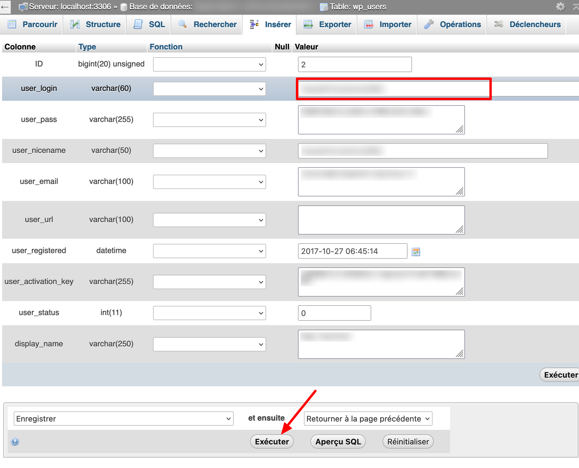 Changement de l'identifiant d'un compte WordPress dans la base de données, via phpMyAdmin.