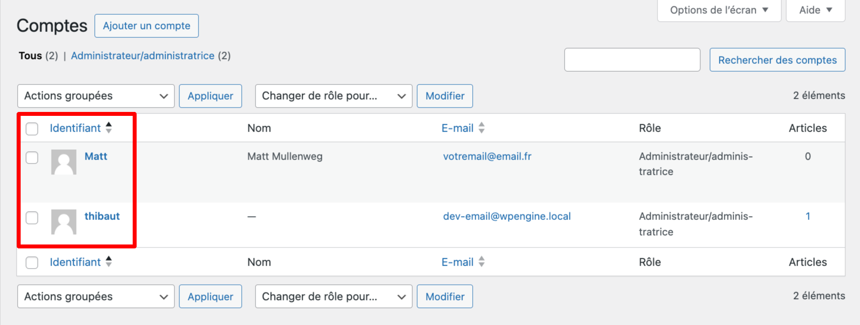 Changer l'identifiant de WordPress est possible en créant un nouveau compte.