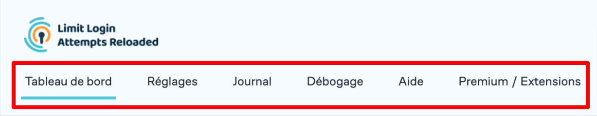 Onglets de réglages de Limit Login Attempts Reloaded.