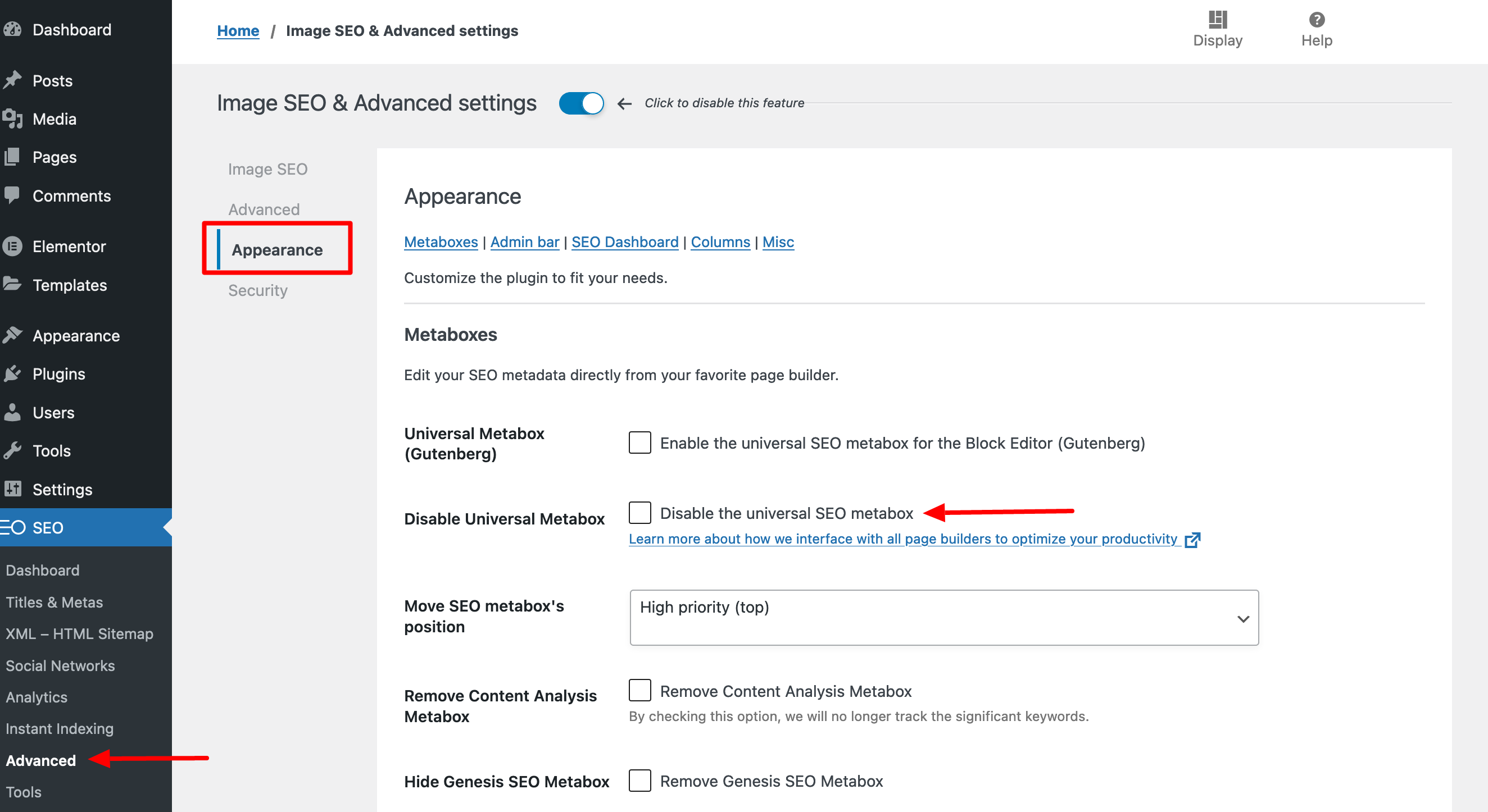 Enabling the universal SEO metabox on SEOPress.