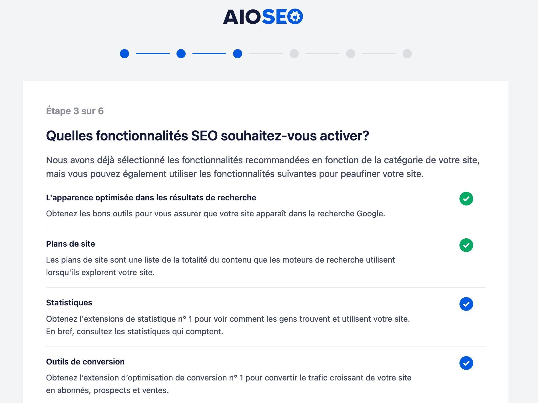 L'assistant de configuration d'All in One SEO vous demande si vous souhaitez procéder à des réglages supplémentaires.