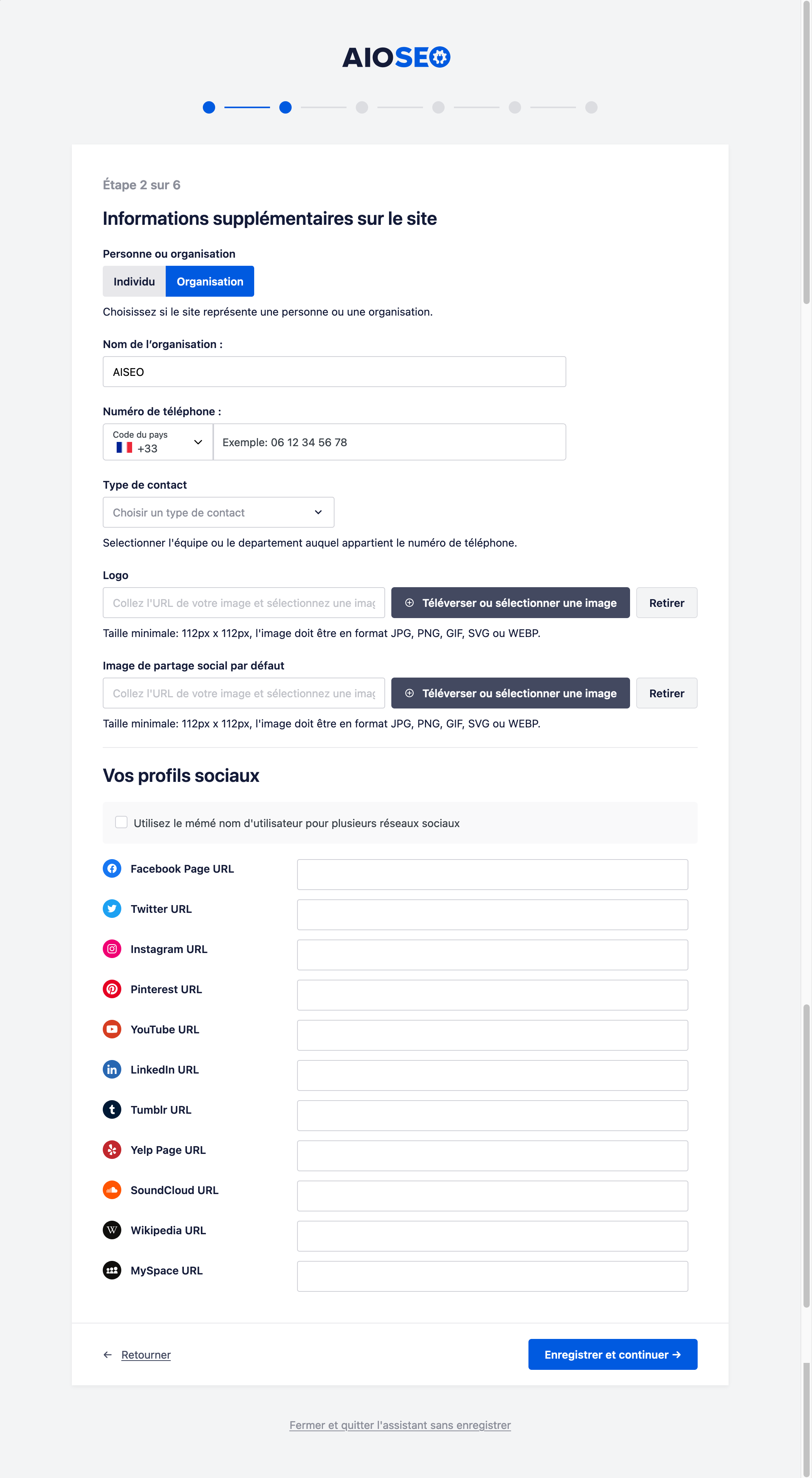 Les informations supplémentaires sur le site proposées par All in One SEO.