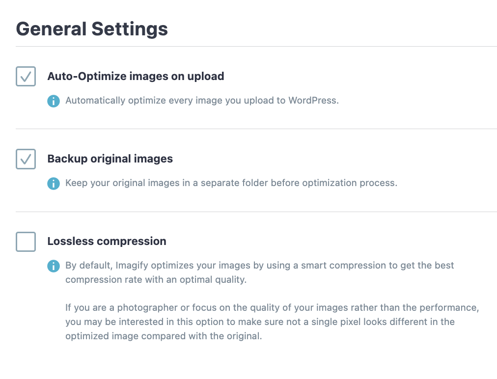Configuración general del plugin Imagify.
