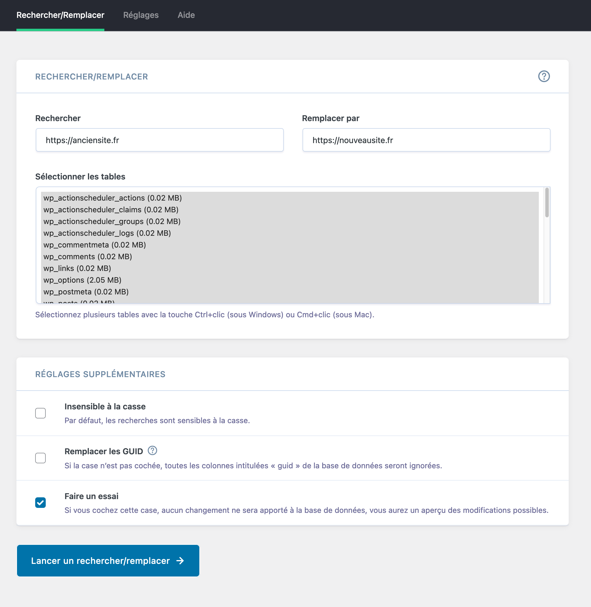 L'extension Better Search Replace permet de changer l'URL de WordPress.