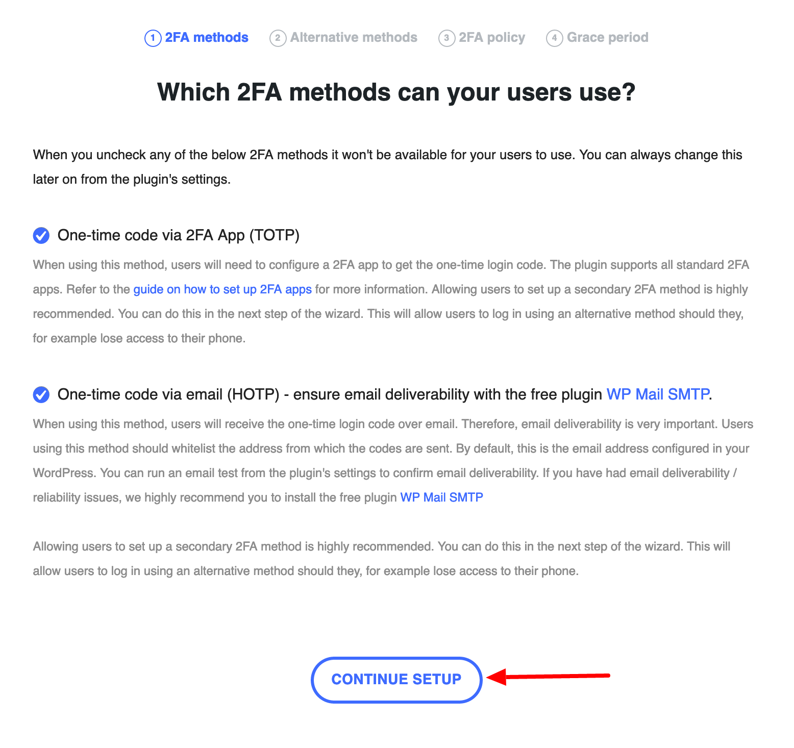 Le plugin WP 2FA propose différentes méthodes de double authentification sur WordPress.