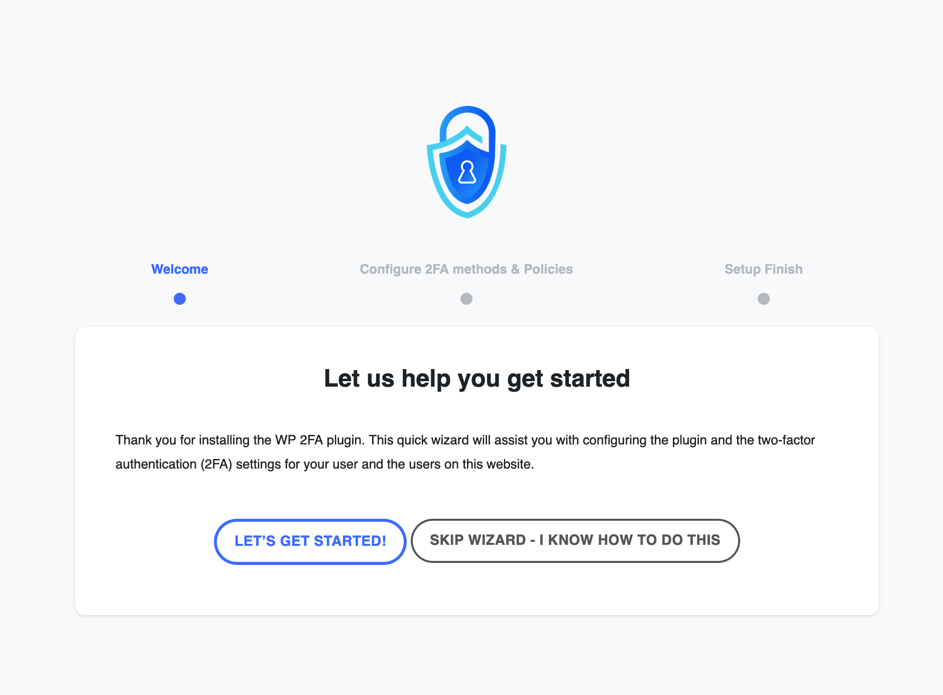 Ce plugin de double authentification WordPress dispose d'un assistant de configuration.