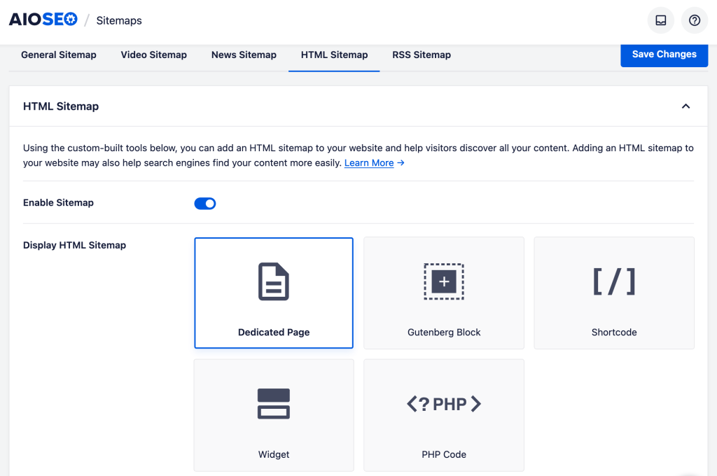 All in One SEO offers multiple ways to display an HTML sitemap.