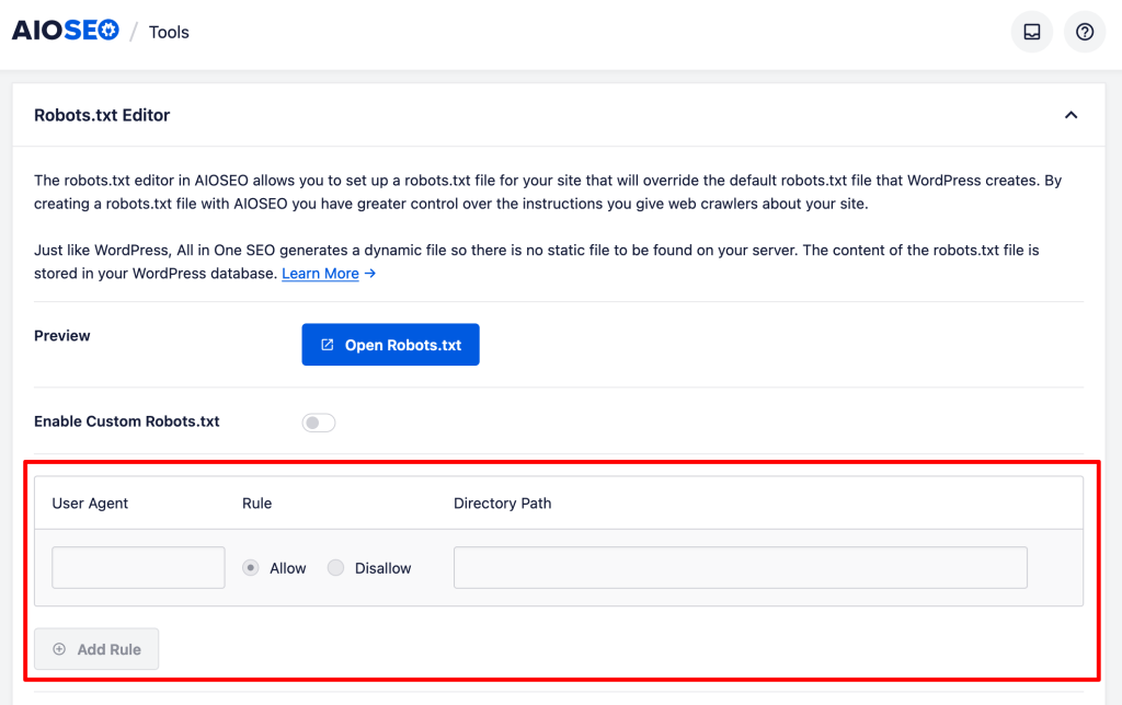 AIOSEO allows you to edit your site's robots.txt file.