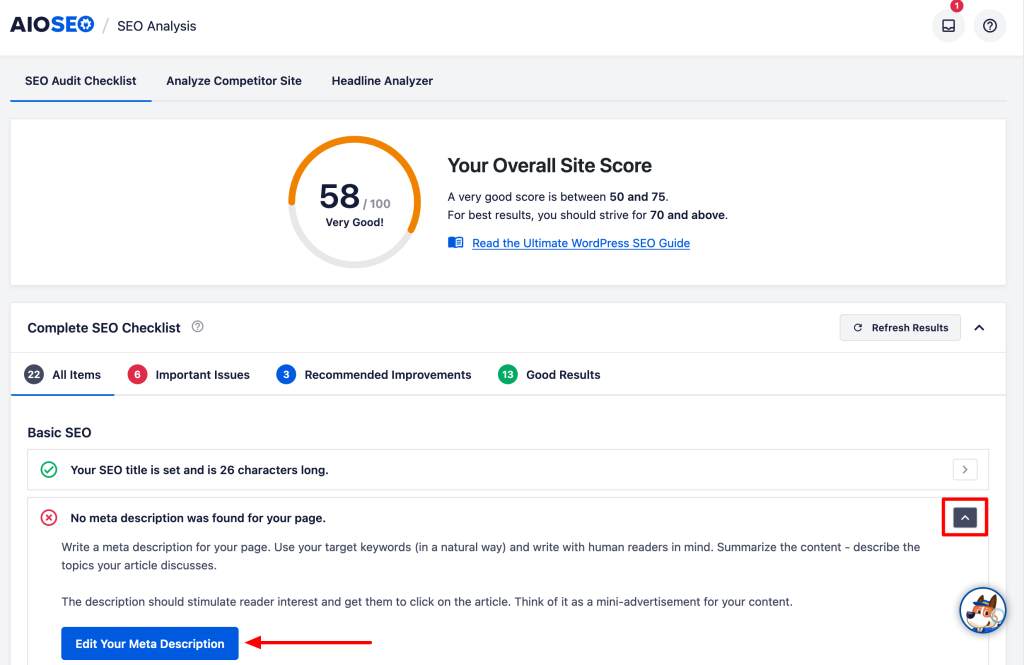 All in One SEO provides an SEO audit for your site.