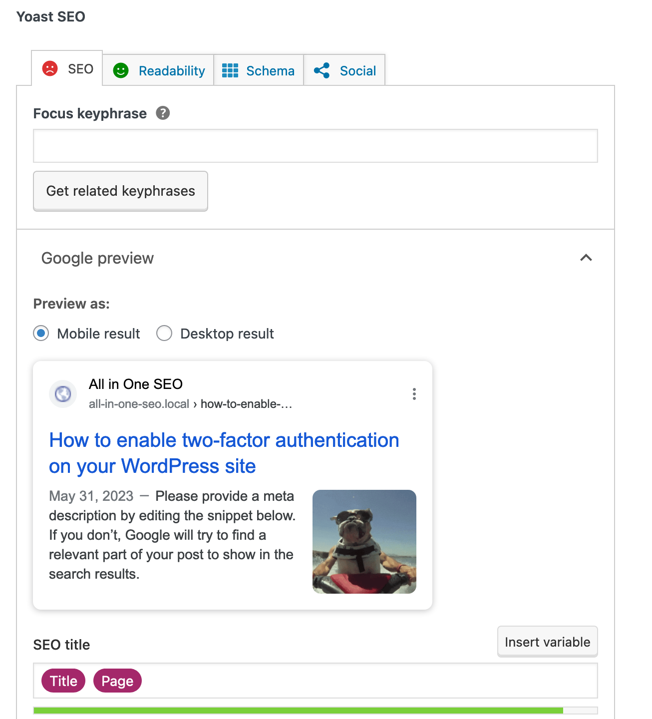 Part of the Yoast SEO metabox.