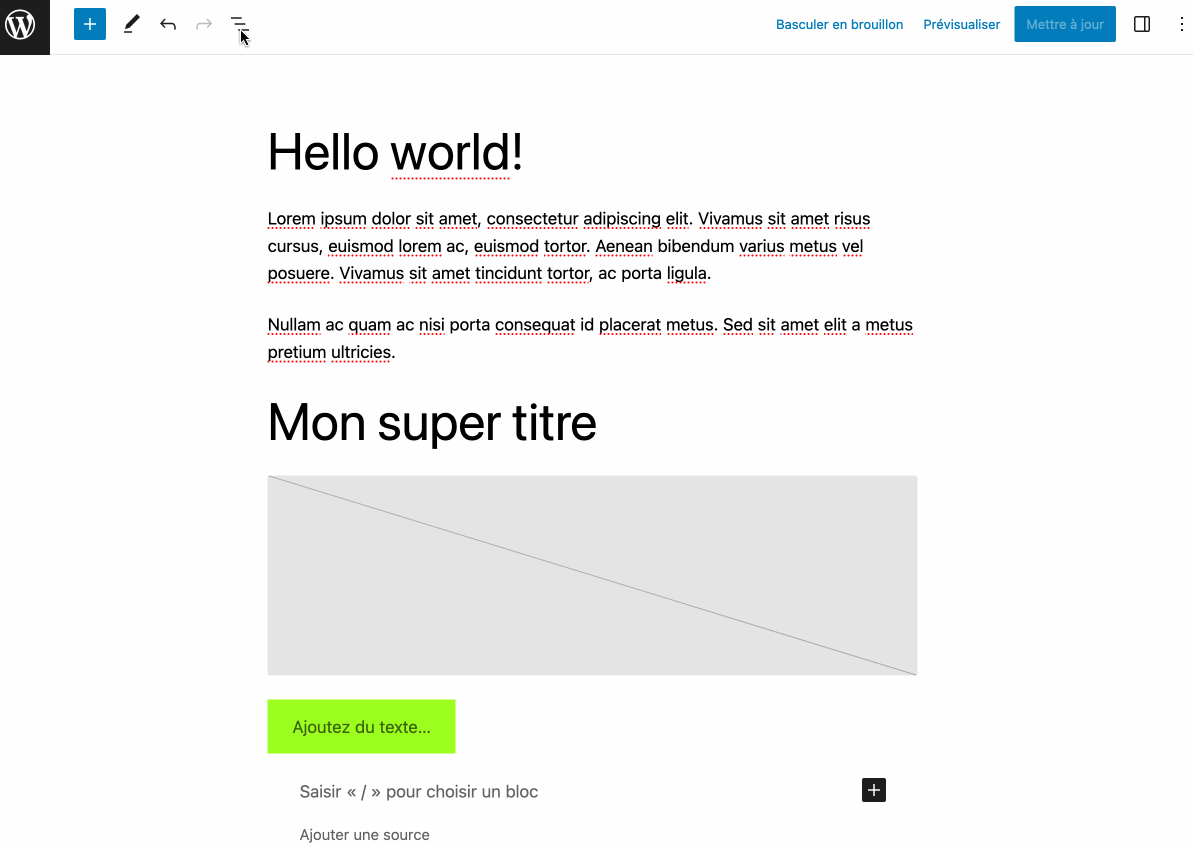 Une option de Gutenberg sur WordPress permet de visualiser le squelette de votre page.