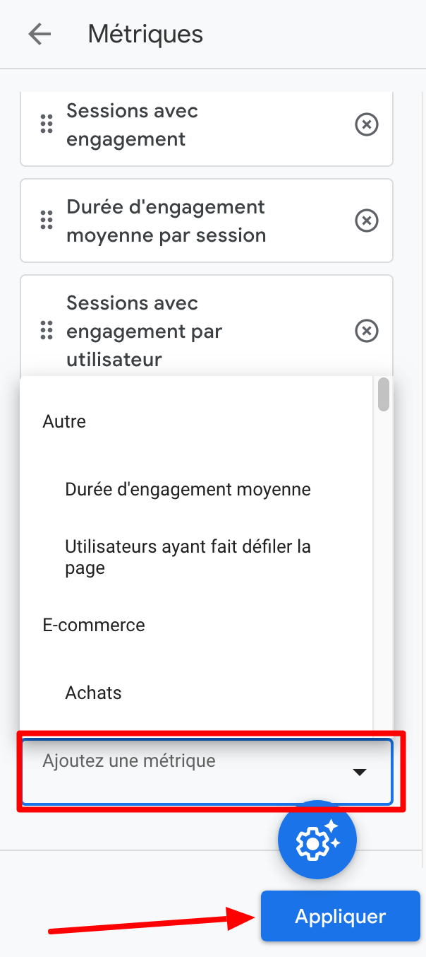 Ajout de la métrique taux de rebond sur Google Analytics.