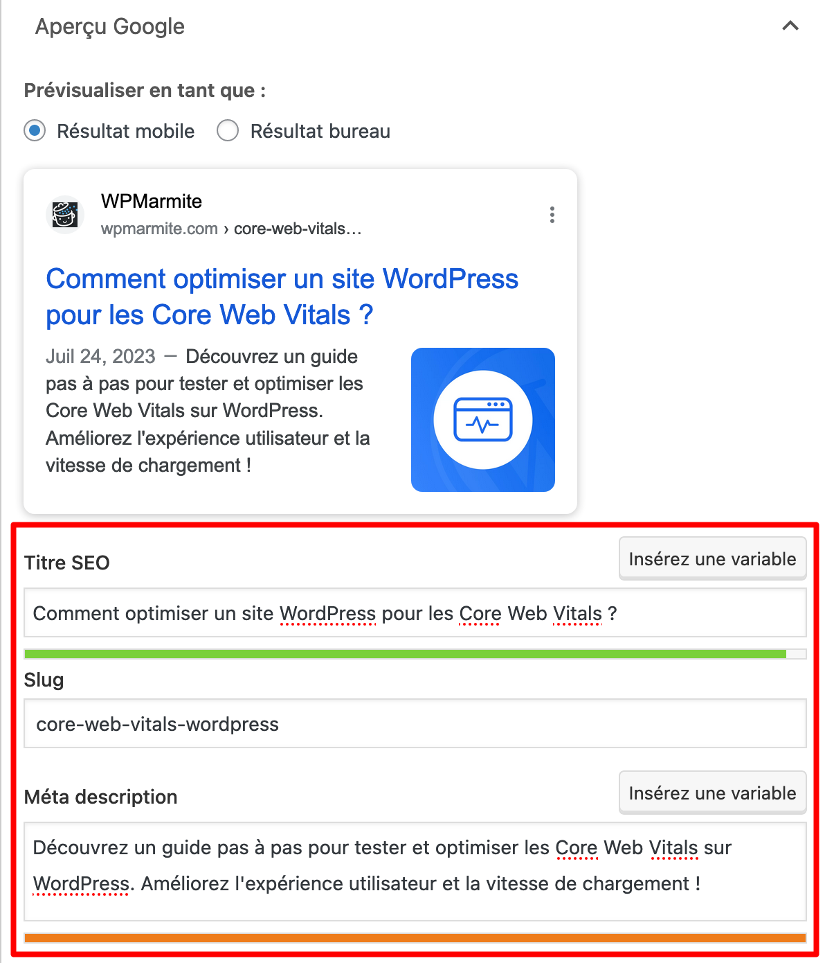 Balises SEO proposées par Yoast.