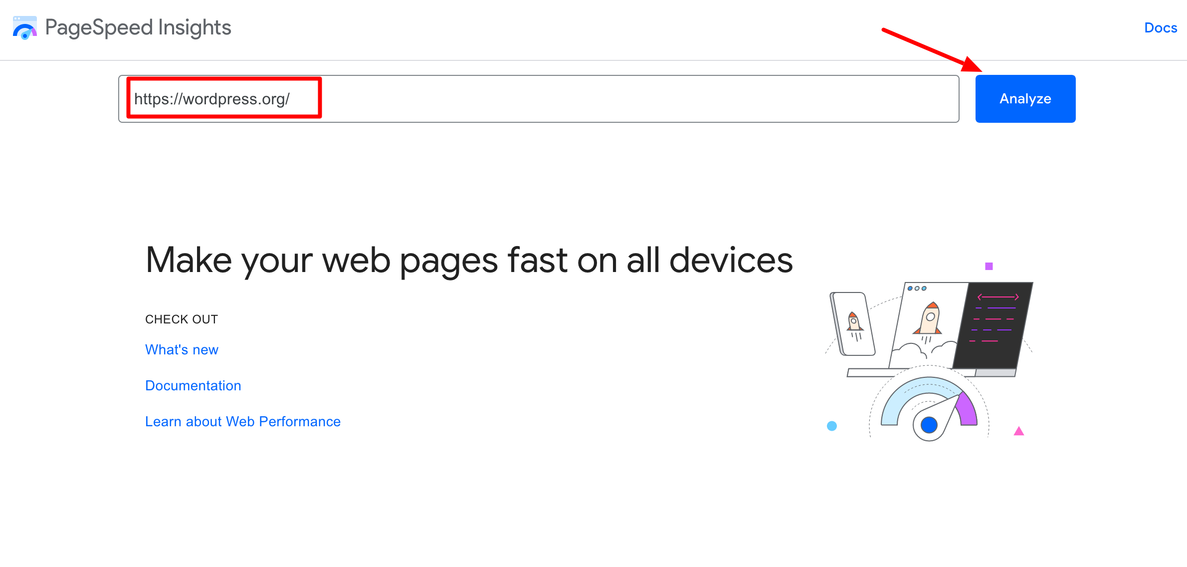 PageSpeed Insights allows you to analyze the loading speed of your pages.