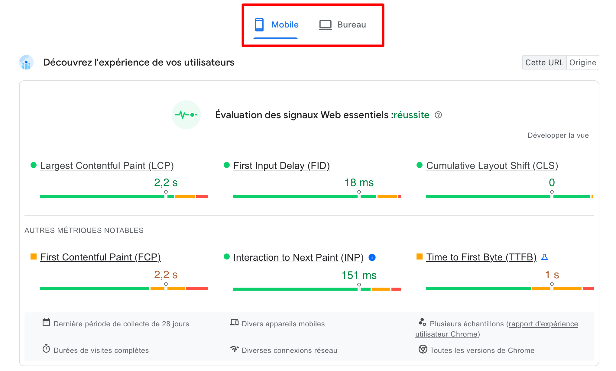 PageSpeed Insights propose un rapport pour ordinateur et mobile.