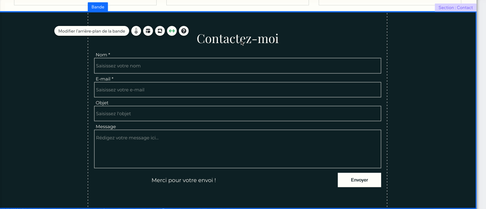 Personnalisation d'une section sur Wix.