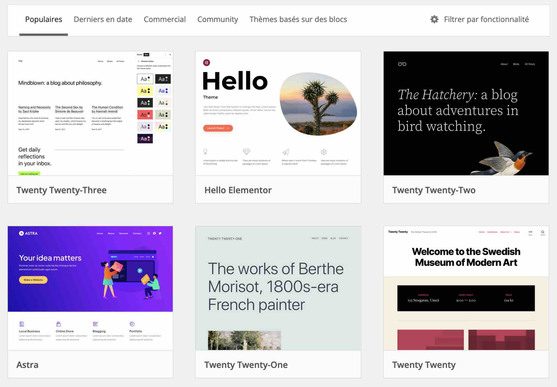 Le répertoire officiel de thèmes WordPress.
