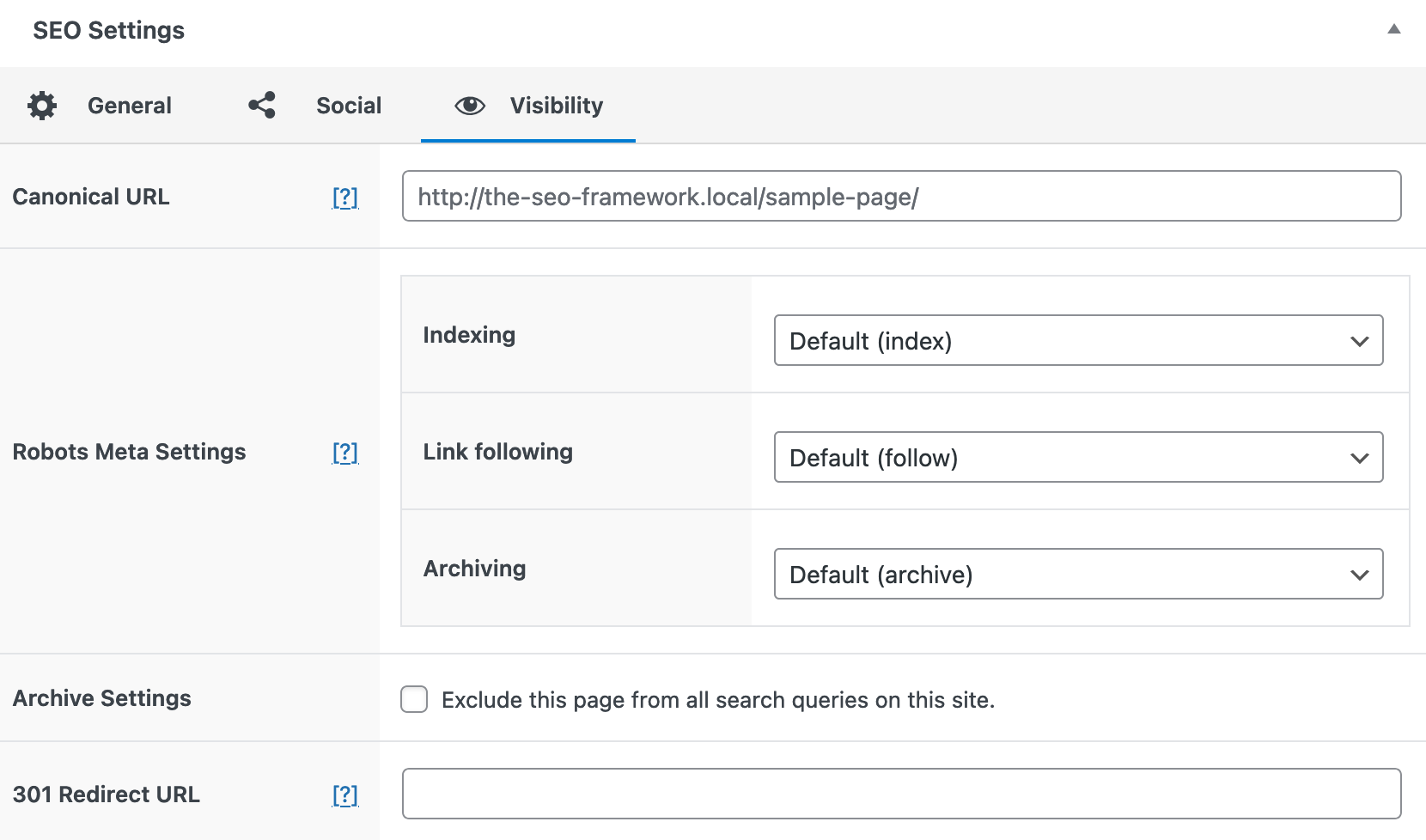 A Visibility tab is available in the settings.