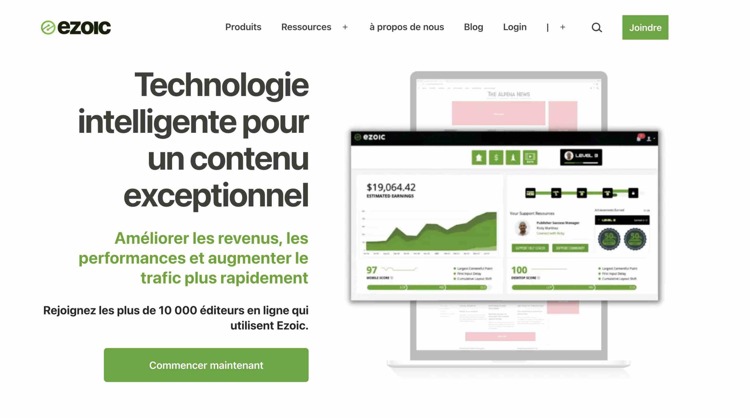 Ezoic permet de faire de la publicité en ligne.