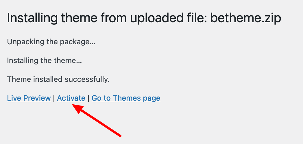 Activating a theme after installation.