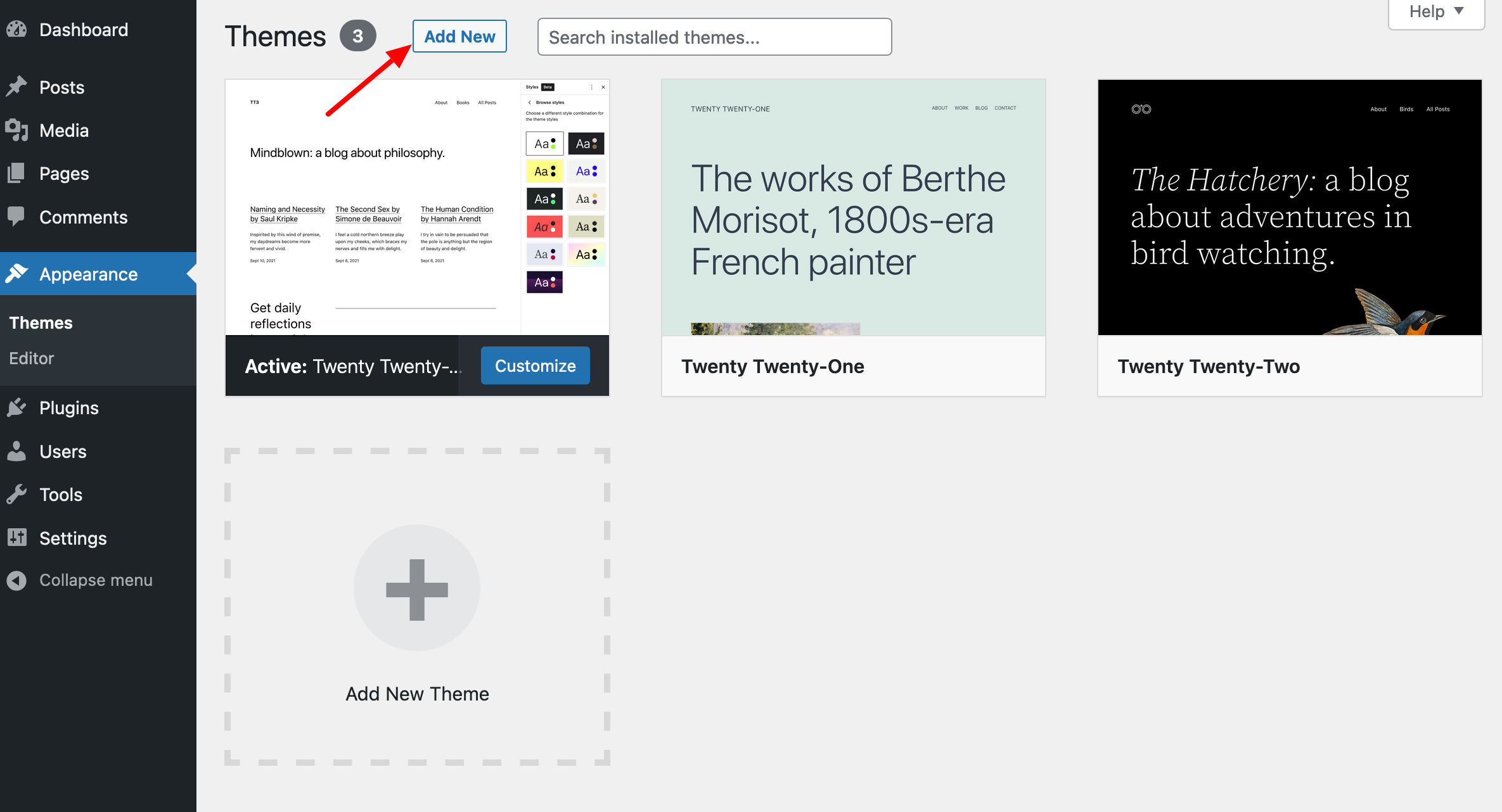 Adding a theme from the WordPress back-end.
