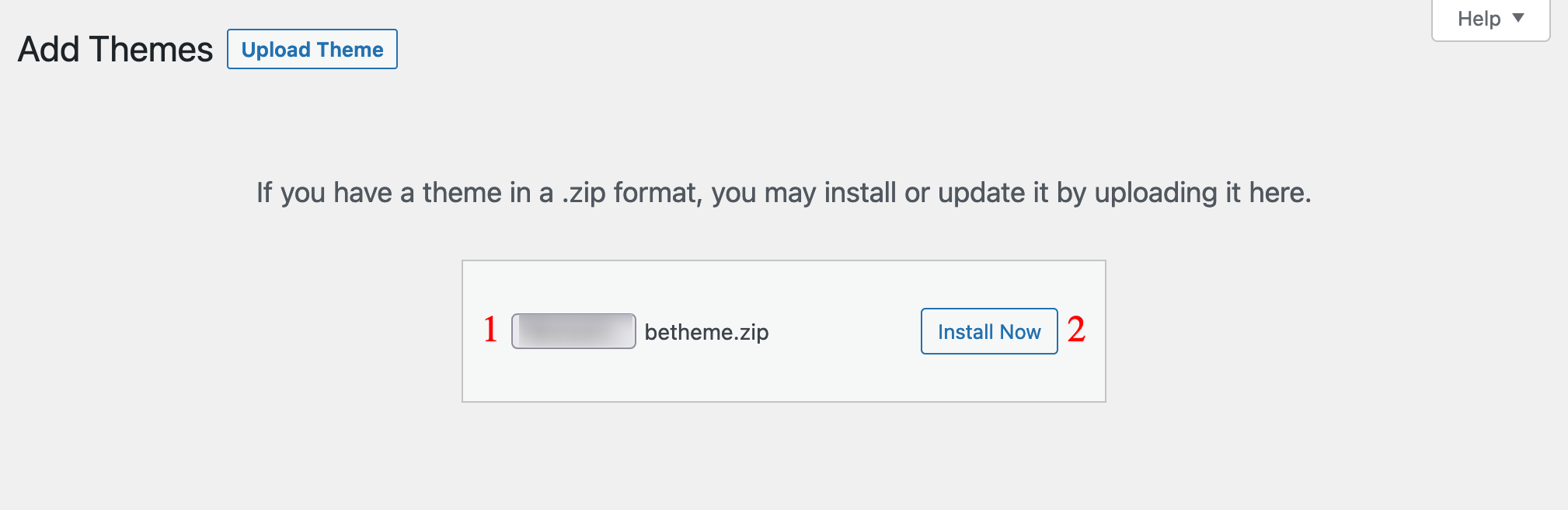 Uploading and installing a WordPress theme.
