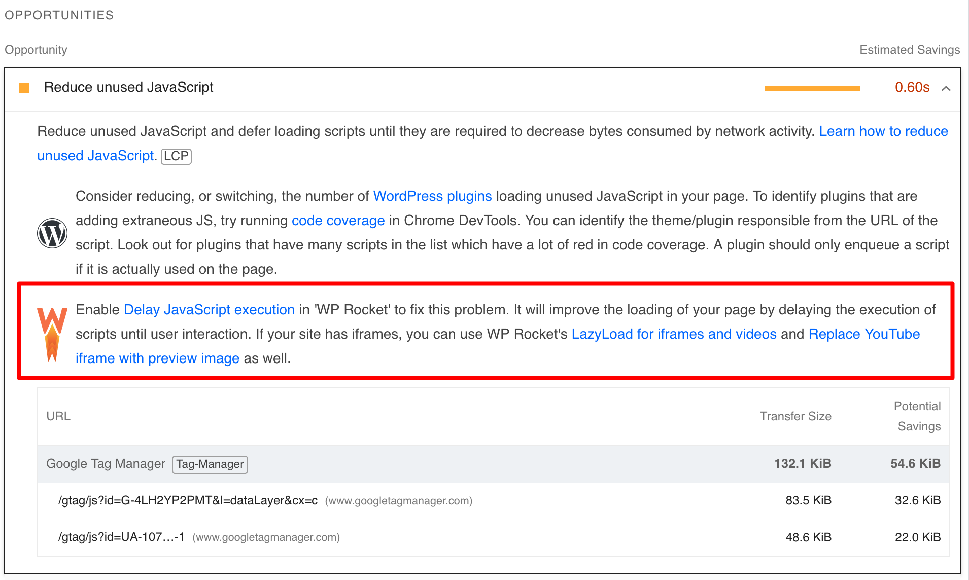 PSI gives WordPress plugin recommendations for improvement.