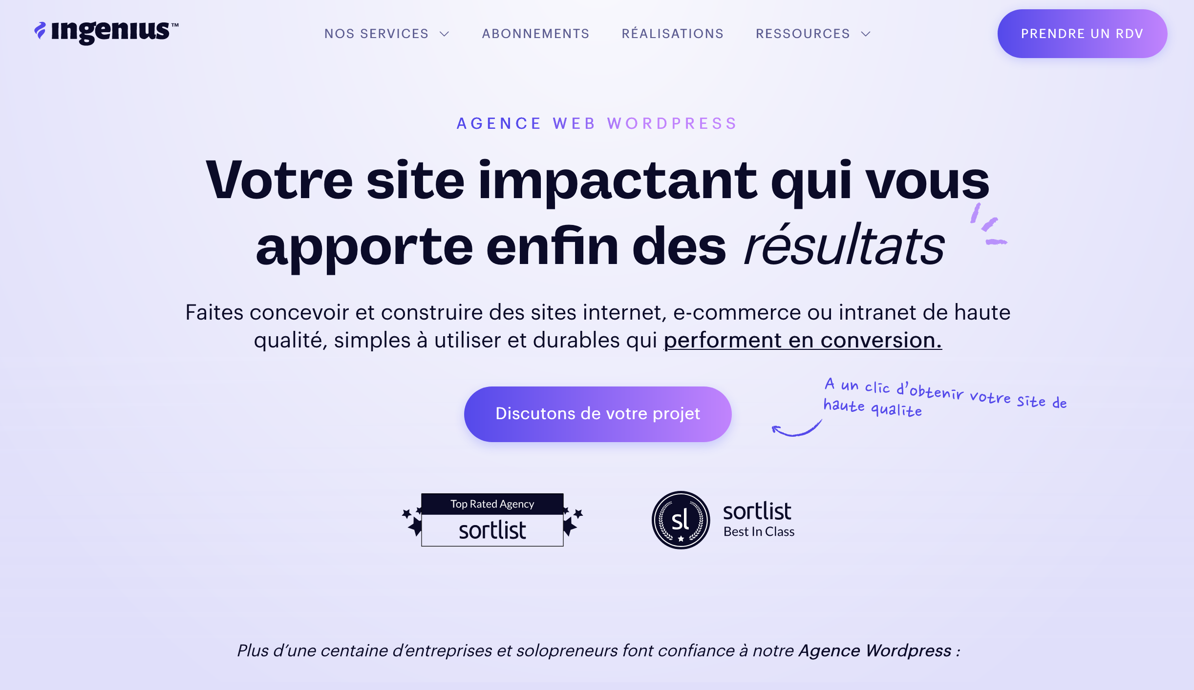 La page d'accueil de l'agence Ingenius.