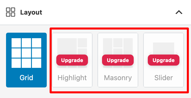 Les layouts premium proposés par Spotlight Social Media Feeds.