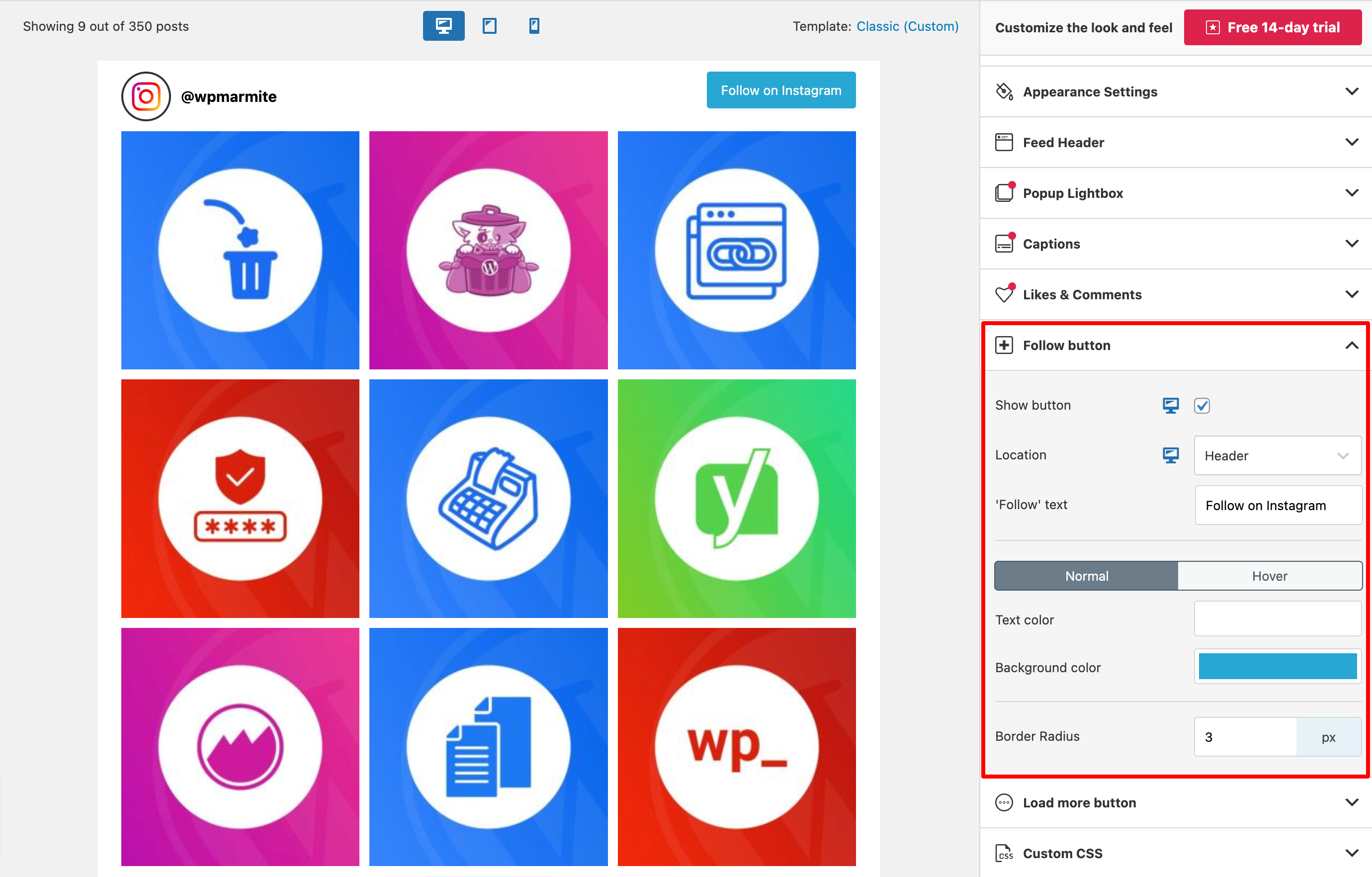 Spotlight Social Feeds allows you to customize the "Follow" button.